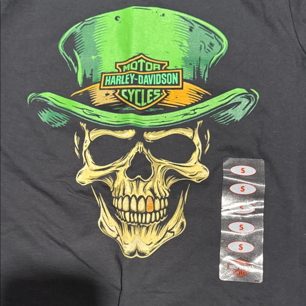 Harley-Davidson Men's Black Tee with Green Skull Design